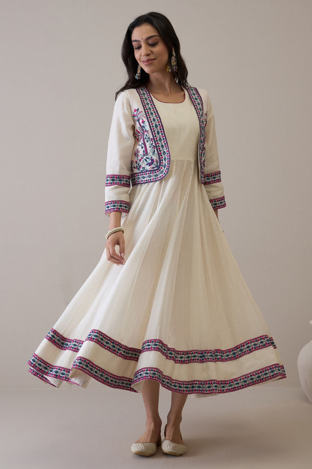 Buy RoohbyRidhimaa White Pure Chanderi Anarkali Set only at ScrollnShops